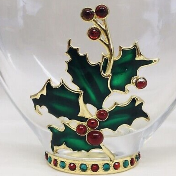 Bohemian Czech Lead Crystal Teleflora Jeweled Enameled Christmas Holly Vase - Picture 2 of 6
